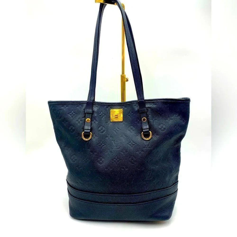 Auth Louis Vuitton Navy Blue Empriente Monogram Shopper Tote Bag